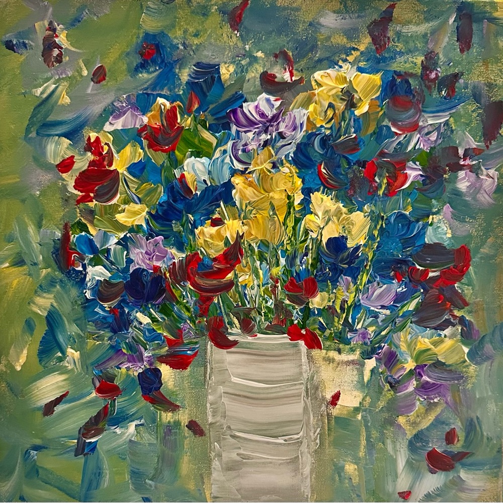 SIGNED ORIGINAL ACRYLIC TEXTURIZED FLORAL PAINTING